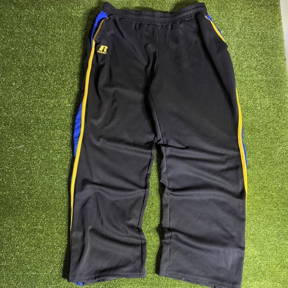 Russell Athletic Mens Track Pants XXL Black Blue Yellow Stripe Athletic Trousers